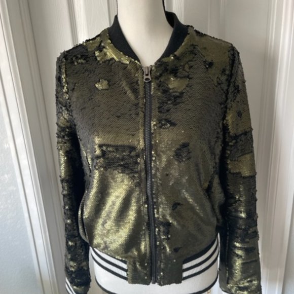 Vimmia Green Sequin Bomber Jacket - Size Small - Picture 3 of 6
